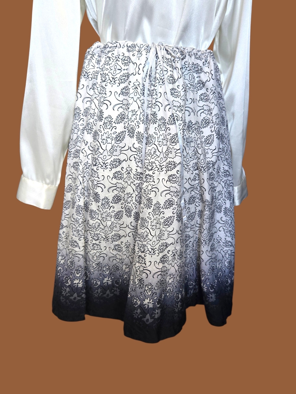 White and Black Floral Ombre Skirt - Picture 1 of 10